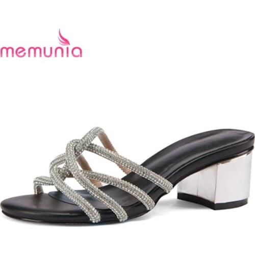MEMUNIA 2021 Top Quality Women Slipper Crystal Casual Shoes Simple Thick High Heels Party Shoes Ladies Summer Slipper