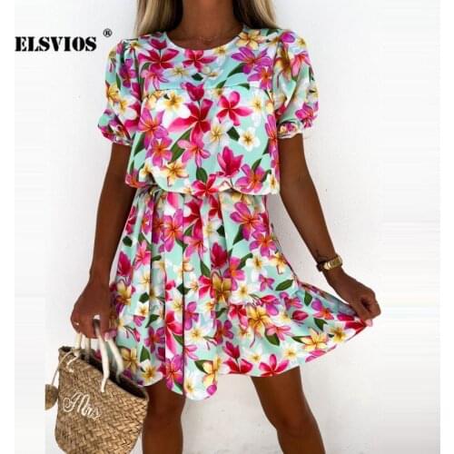Sweet Fashion Summer Women O Neck Printed A-line Dress Elegant Casual Short Sleeves Slim Dresses Patchwork Ladies Party Vestidos