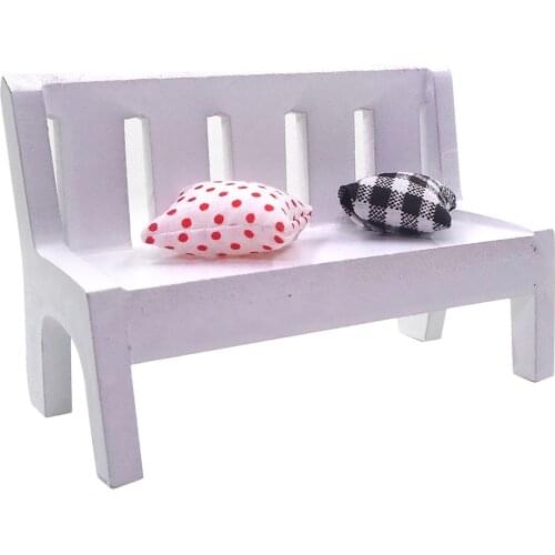 Miniature Dollhouse Park Bench Outdoor Seat with Pillows for 1:12 Scale
