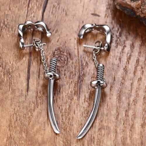 Fashion Personality High Quality Metal Punk Samurai Sword Earrings for Men Jewelry