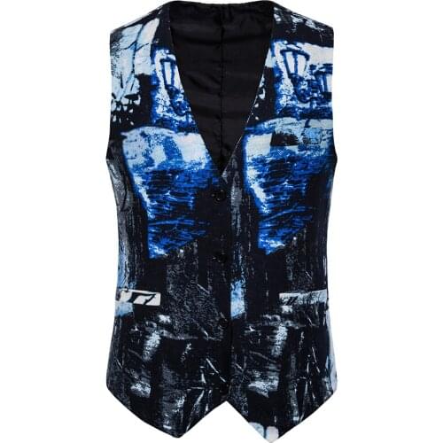 Men National Style Suit Vest Printed Men Club Vest Waistcoat Slim Fit for Party Wedding Dinner Clothes Party Prom M-4XL