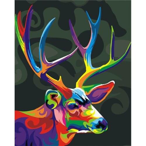 DRAWJOY Colorful Deer Animal Framed Picture Painting & Calligraphy DIY Painting By Numbers Coloring By Numbers