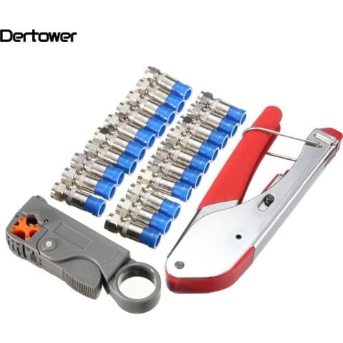 Compression Tool Kit Rg59 Rg6 Coax Crimping Tool Double Blades Coaxial Cable Stripper with 20Pcs Blue F Connectors