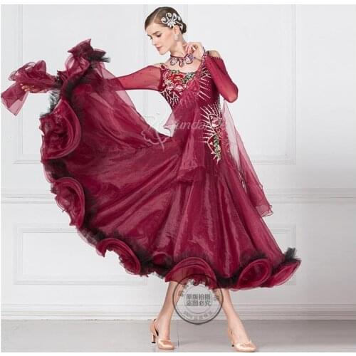 New Competition ballroom Standard dance dress,dance clothing,ballroom waltz dresses,Ballroom Dance Dress wine red17206