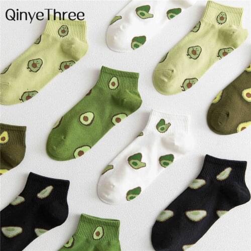 New Fashion Women Cotton Socks Green Avocado Fruit Harajuku Ladies Funny Happy Soft Cute Japanese Casual Girls Short Socks