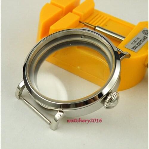 NEW 46mm polished stainless steel parnis Case fit 6498 6497 Mechanical Hand Wind Movement hardened mineral glass Watch Case