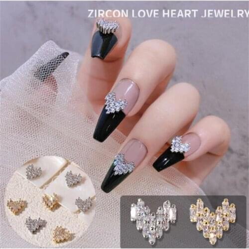 2Pcs Charm Shiny Zircon Crystal 3D Nail Art Decorations Heart Alloy Luxury Jewelry Manicure Design Accessories