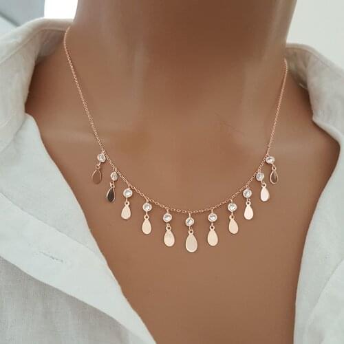 Drop Disc Necklace 925 Silver Rose Gold Minimalist Necklace Tiny Necklace