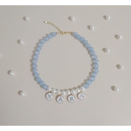 Pet cat and dog name custom brand-name pendant pearl beaded necklace cat collar cat decoration necklace