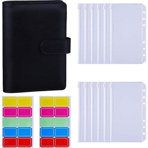 A6 PU Binder Sleeve with 12 Pcs A6 Binder Bag 6 Buckle Cash Budget