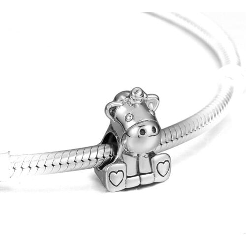 Charms 925 Silver Original Fit Pandora Bracelets Sterling Silver Bruno the Unicorn Charm Beads for diy Women Jewelry