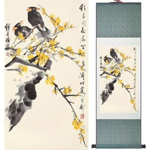 Birds and flower Art Painting Home Office Decoration Chinese scroll painting birds painting LTW2017112701