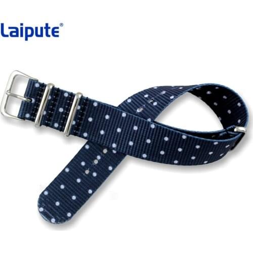 Blue Polka Dot Slip Thru Nylon Watch strap Wholesale Nato Watchband Fabric Watch Band Silver Buckle Watch Belt Replacement