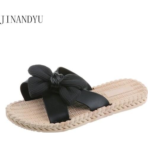 Bow Pvc Slippers Summer Casuales Beach Slides Womens Shoes Slippers Outdoor Flats Shoes Women Fashion Nonslip Flat Slippers