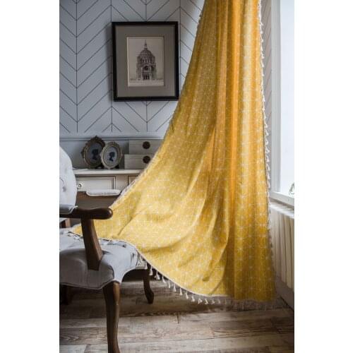 Yellow Geometric Cotton Linen Curtains Nordic Tassels For Living Room Bedroom Window Drape Treatment Curtain Home Decoration New