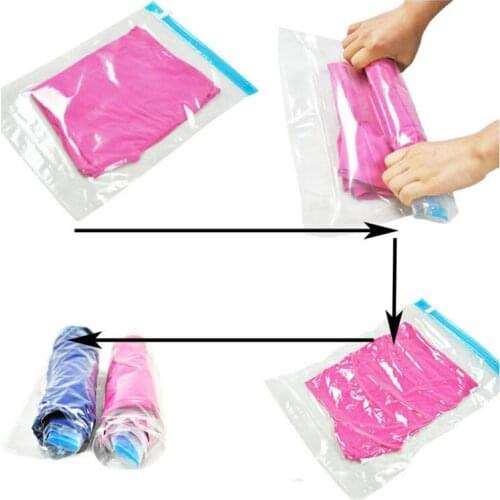 300pcs Hand Roll Transparent Vacuum Compressible Bag Foldable Clothing Vacuum Storage Bags Save Space For Travel ZA4687