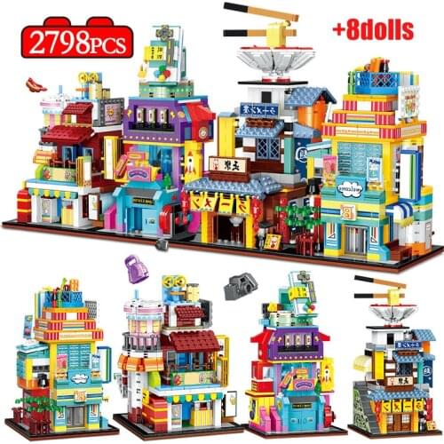 Mini City Street View Ramen House Store Building Blocks Snack Shop Architecture Friends MOC Figures Bricks Toys for Girls Gifts