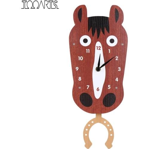 Tooarts Cartoon Animal Clock, Swinging Horse Head Clock, MDF Wooden Wall Clock, Clock for Kids Room Living Room, Home Decor