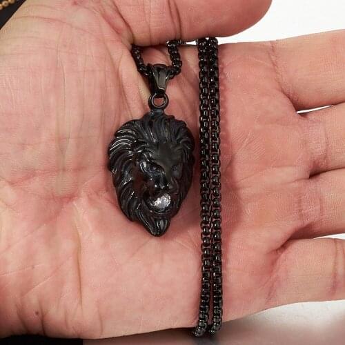 Trendy Punk Black Lion Head Pendant Necklace Stainless Steel Link Chain Choker Necklaces Mens Jewelry Accessories Present