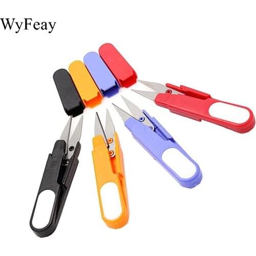 4 Pcs Multipurpose Plastic Handle Safety Cover Sewing Scissors Thread Embroidery Cross-stitch Cutter Cutter U Shape Scissor Tool
