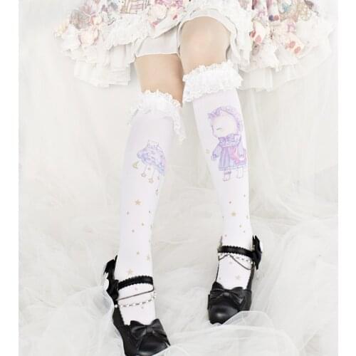High Quality Japanese Lolita Cute Lace Mid Socks Kawaii Sweet Soft Girl Kitty Knee Socks Half Leg socks High Knee Socks