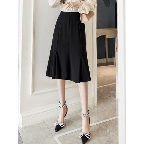 Black Fishtail Skirt Woman For Summer High Waist Drop Skirt Woman 2021 New Slim Black Chiffon A-line Skirt Women