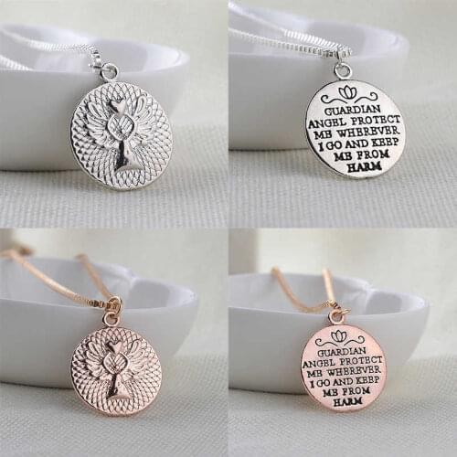 Women Rose Guardian Heart Fashion Angel Gift Silver Color Gold Color Necklaces Pendant