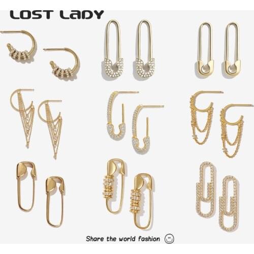 Lost Lady New Fashion Crystal Hoop Earrings For Women Novelty Small Alloy Tassel Pin Earrings Party Jewelry Accessories Gifts