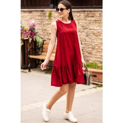 Womens Burgundy Sleeveless Skirt Frilly Dress 2021 Spring Summer Fashion Casual Wear