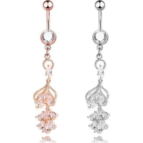 2019 Surgical Steel Navel Rings For Women Gold Crystal Navel Bars Fashion Belly Button Ring Women Piercing Body Jewelry