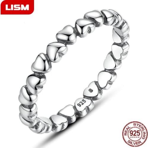 Genuine 925 Sterling Silver Stackable Ring Heart Finger Rings for Women Wedding Anniversary Jewelry Anel