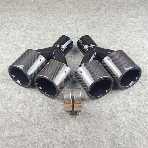 1 Pair Exhaust Tips Car Universal Glossy Black Stainless Steel Exhaust Pipe Length 250MM Oval Double-out Tailpipe Car Muffler