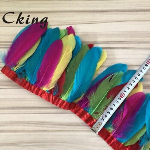 10 yard Colorful goose duck feather trims 15-20cm/6-8inch Geese plumas fringes strips for shawls scarf cloth sewing accessorys