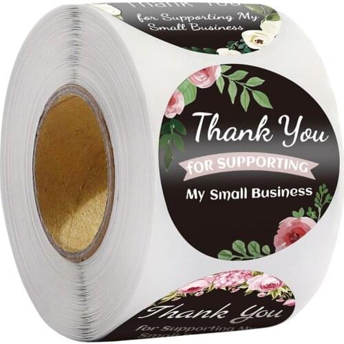 100-500pcs Black Thank You Stickers Flower Small Business Handmade Seals Labels for Cards happy New Year Gifts Packaging