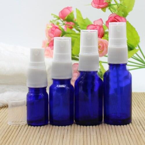 2/10pcs 5ml 10ml 15ml 20ml Empty Blue Essential Oil Bottle with White Clear Sprayer Atomizer Cover Cosmetic Refillable Container