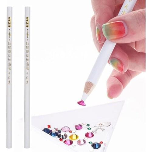 2Pcs Nail Art Rhinestones Gems Picking Tools Pencil Pen Pick Up Dot Pen wood Pen Picker Rhinestones Nail Art Decoration Hot