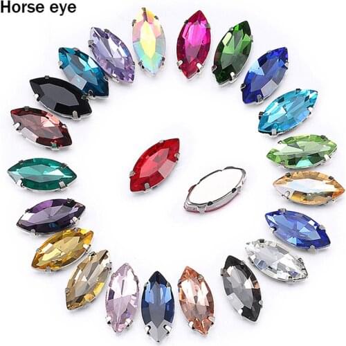 50pcs/lot Horse Eye Shape Silver Metal Claw Glass Crystals Sewing Rhinestones Strass Sew on Claw Cup Rhinestones For Clothes