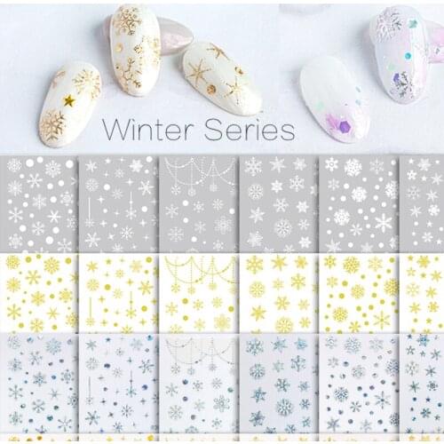 50pcs Winter Series Holographic Snowflakes Merry Christmas Snowman Face Winter Design Nail Art Adhesive Sticker Decal Decoration