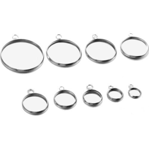 6/8/10/12/14/16/18/20/25mm Round Stainless Steel Pendant Earring Blank Cabochon Base Setting Bezel DIY Jewelry Making Accessorie