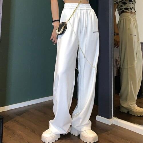 White wide leg pants high waist drape summer thin section 2021 new womens sports pants loose straight