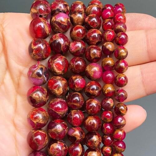 Natural Stone 4 6 8 10 12mm Red Cloisonne Loose Round Beads For Jewelry Making DIY Bracelet Earrings Accessories 15'Strands