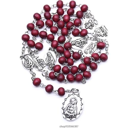 Rosary Necklace Catholic Virgin Mary Pendant Necklaces Bead Long Chain Men Women Christian Fashion Jewelry Gift M7 21 Wholesales