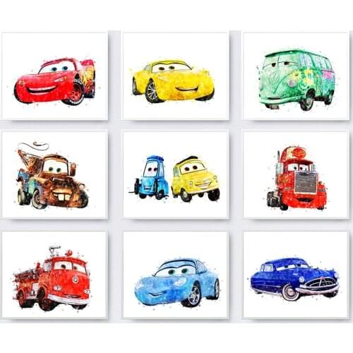 Disney Cars Lightning McQueen Tow Mater Watercolor Canvas Art Paintings Poster and Print Wall Art Picture for Home Decoration