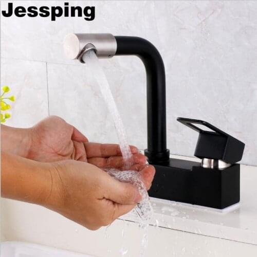 Dual holes single handle black bathroom faucet hot and cold mixer tap