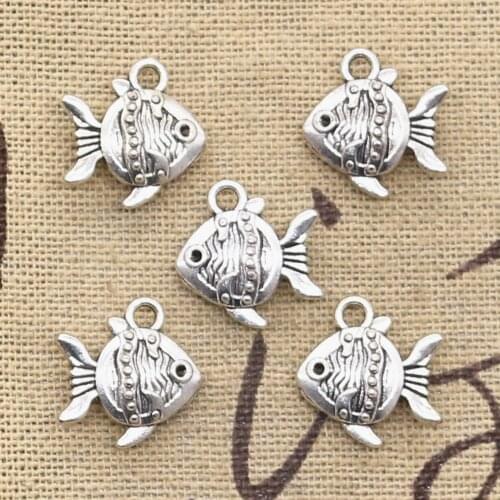 20pcs Charms Double Sided Fish Goldfish 14x15mm Antique Silver Color Pendants Making DIY Handmade Tibetan Silver Color Jewelry