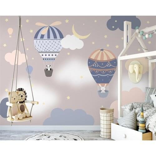Photo wallpaper cartoon hot air balloon small animal mural living room interior decoration wall covering expansion wallpaper