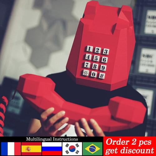 Pre-cut Telephone Mask Headgear Paper Model,3D Ornaments Papercraft,Party Cosplay Prop,Handmade DIY Adult Craft Toy RTY123