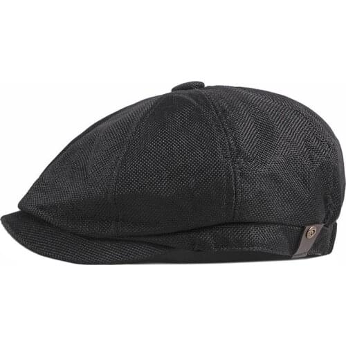 QPALCR Summer Retro Beret Hat New Mens Casual Newsboy Hat Spring Wild Linen Hats Unisex Octagonal Cap British Peaked Cap