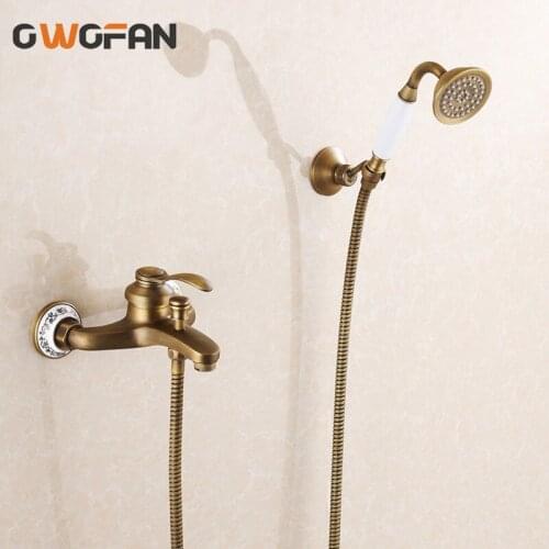 Classic Shower Faucet Set Mixer Tap Antique Bronze Brass Wall Mounted Bath Shower Tap Bathtub Faucet Torneira Crane HJ-6756F