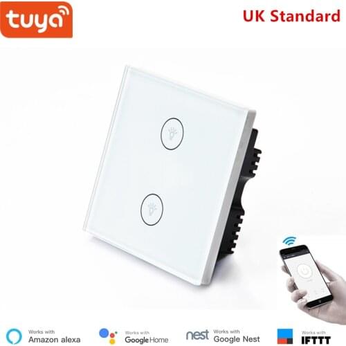 Smart home kit WiFi switch voice control UK standard 2 gang tempered glass touch panel smart life app home automation switch